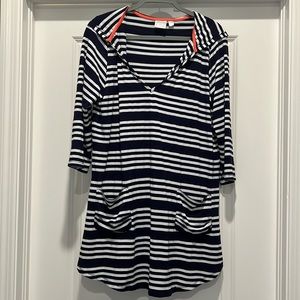 Beach, cover-up, blue and white stripes with pockets size extra extra large